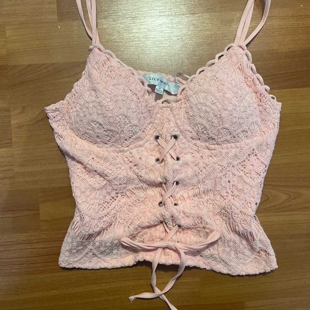 Lily Coquette Pink Laced-Up Crop Top